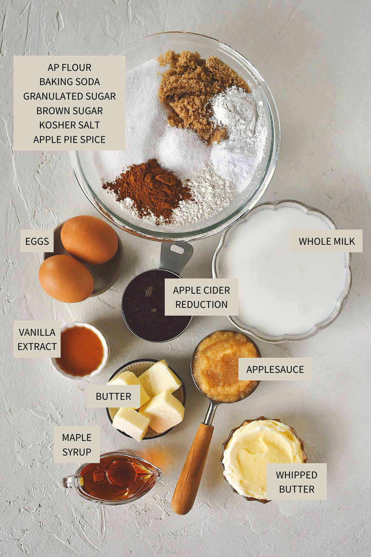 Ingredients needed to make Apple Pancakes.