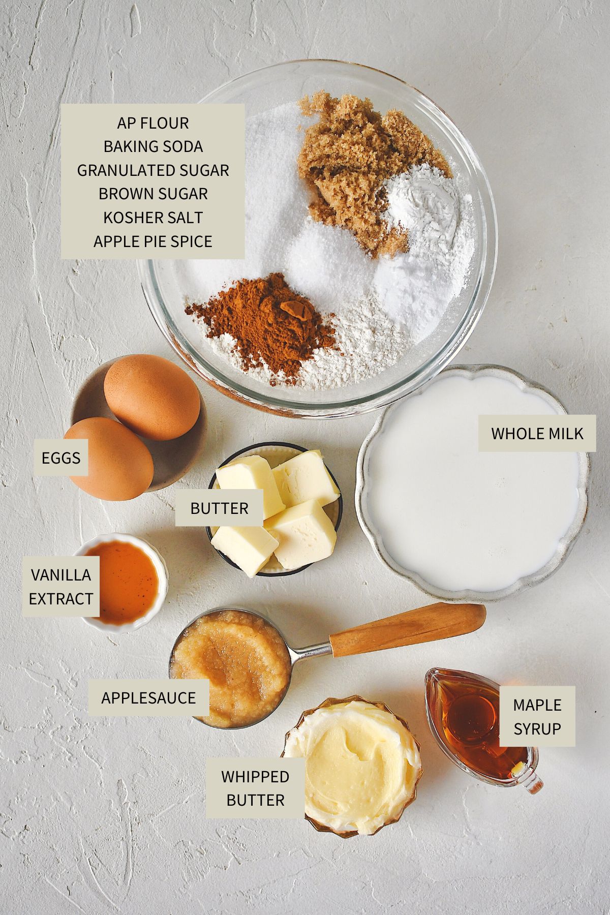 Ingredients needed to make Applesauce Pancakes.