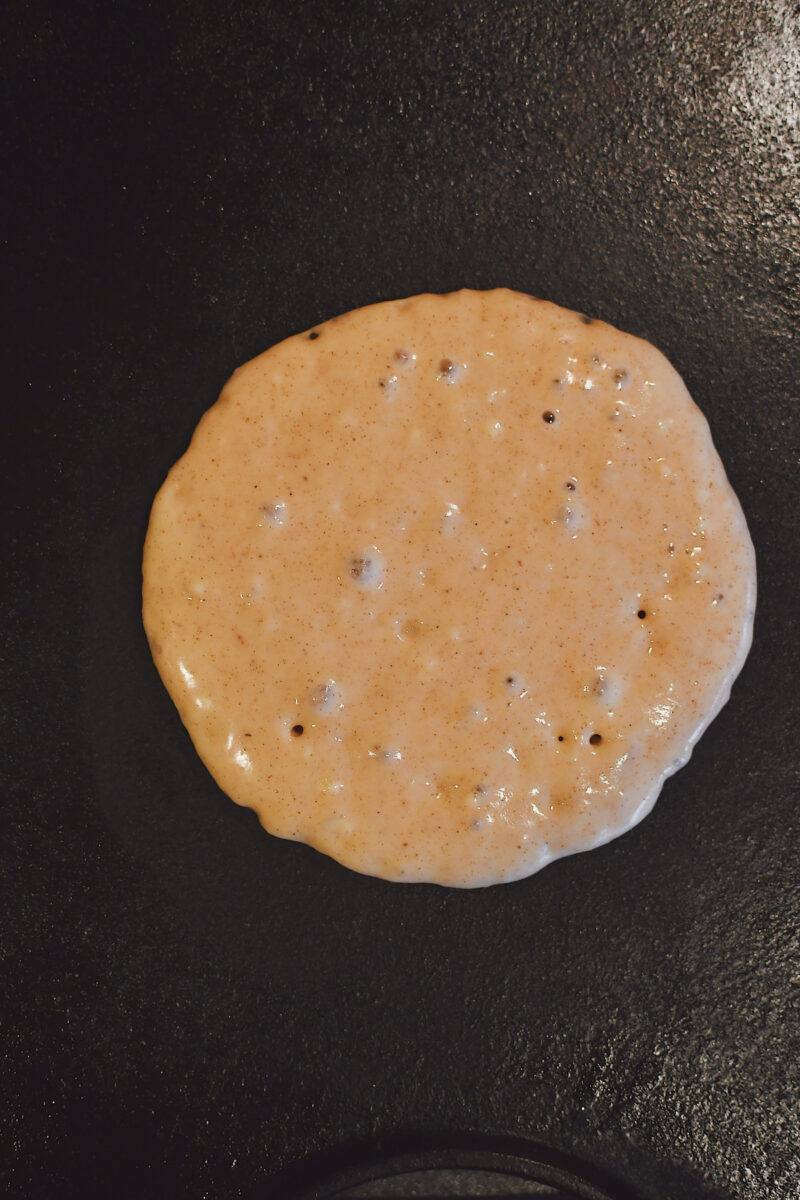 Apple Pancake before flipping.