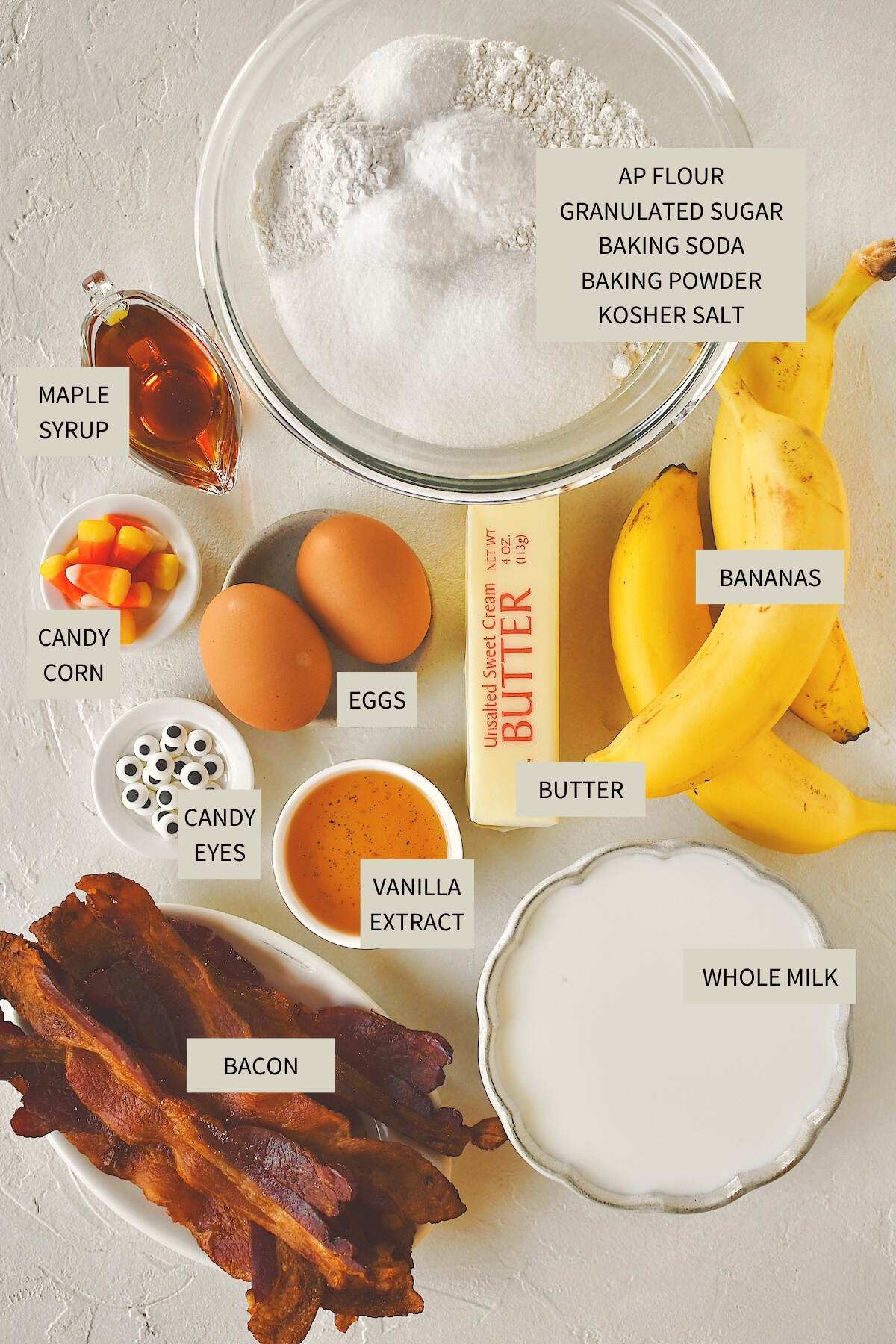 Ingredients needed to make Turkey Pancakes.