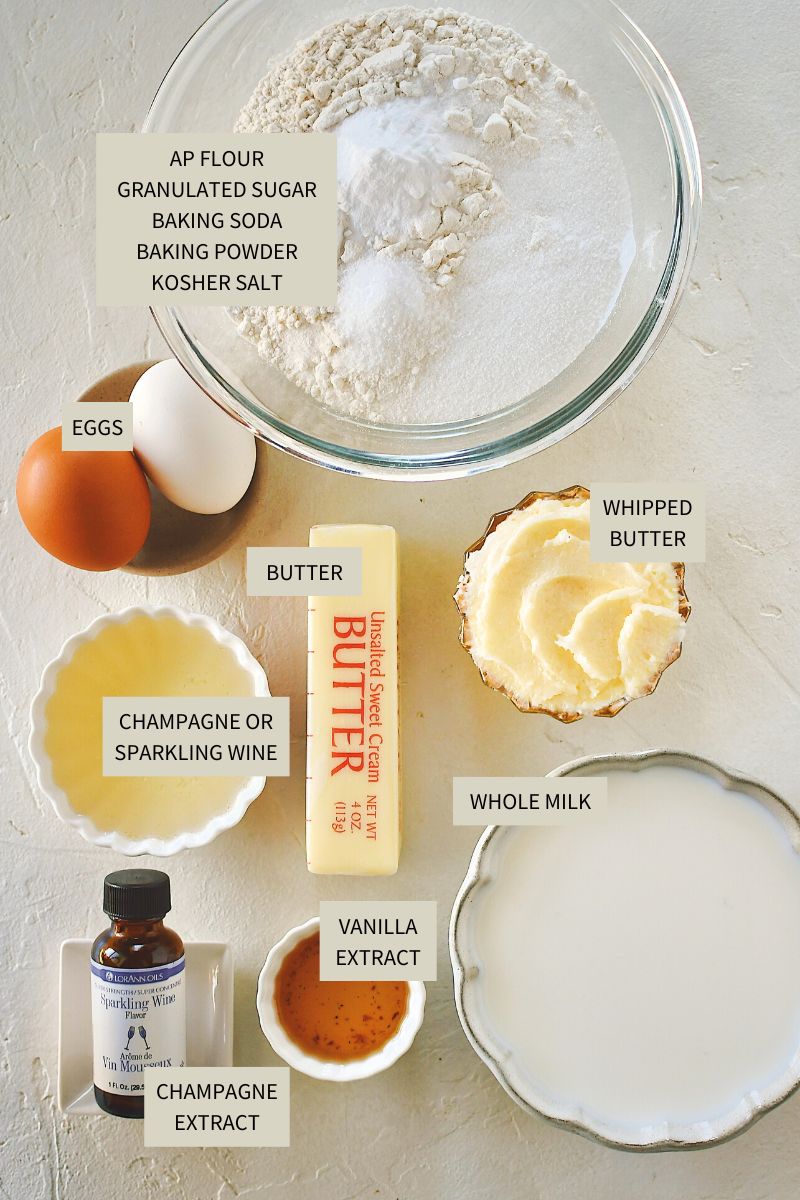 Ingredients needed to make Champagne Pancakes.